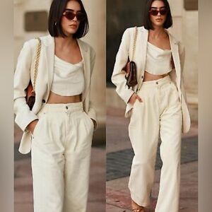 Zara Cream High-Waisted Trousers with Pleated Details